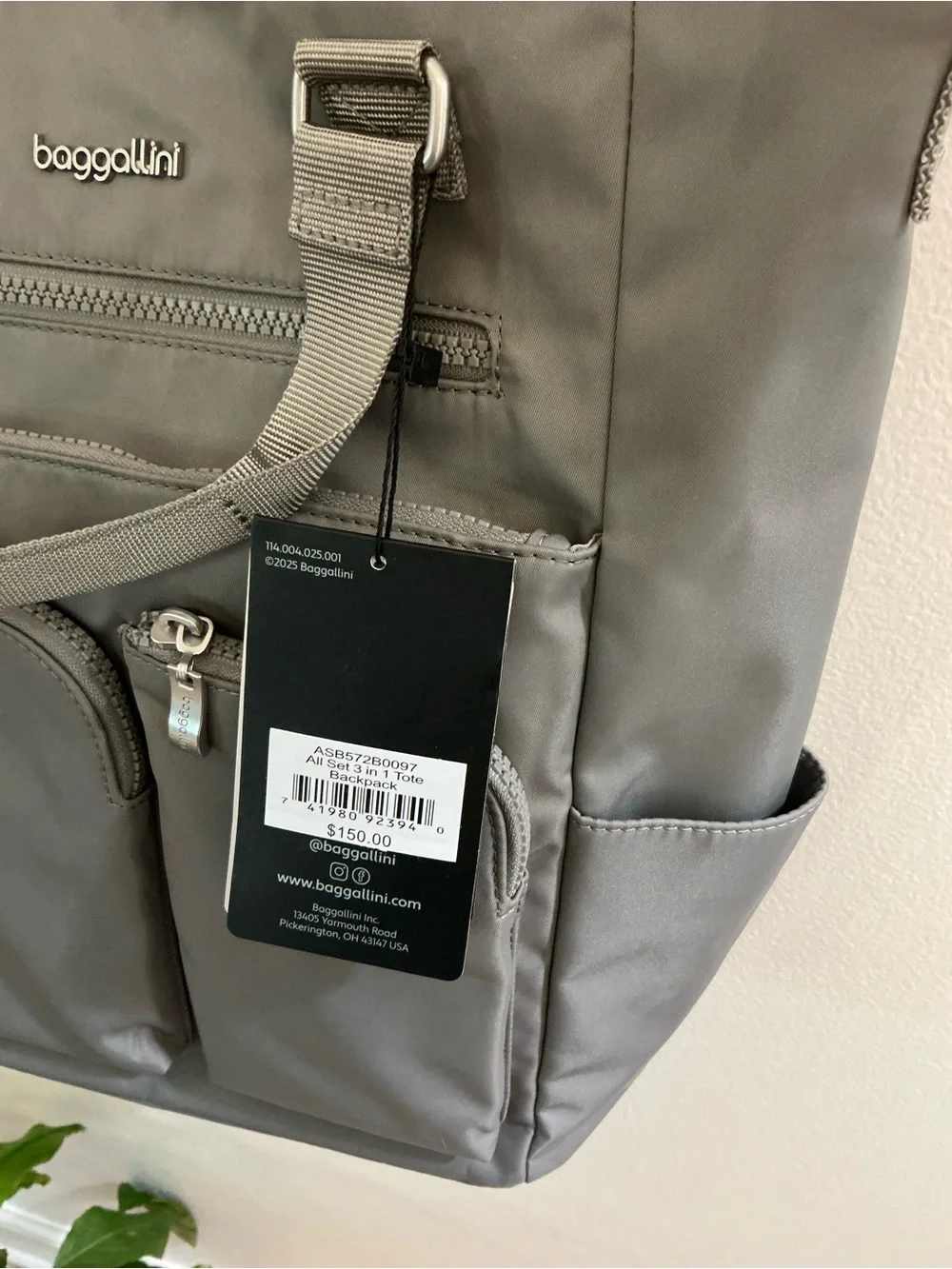 NWT Baggallini All Set 3 in 1 convertible crossbody tote backpack in silver gray - Picture 12 of 13